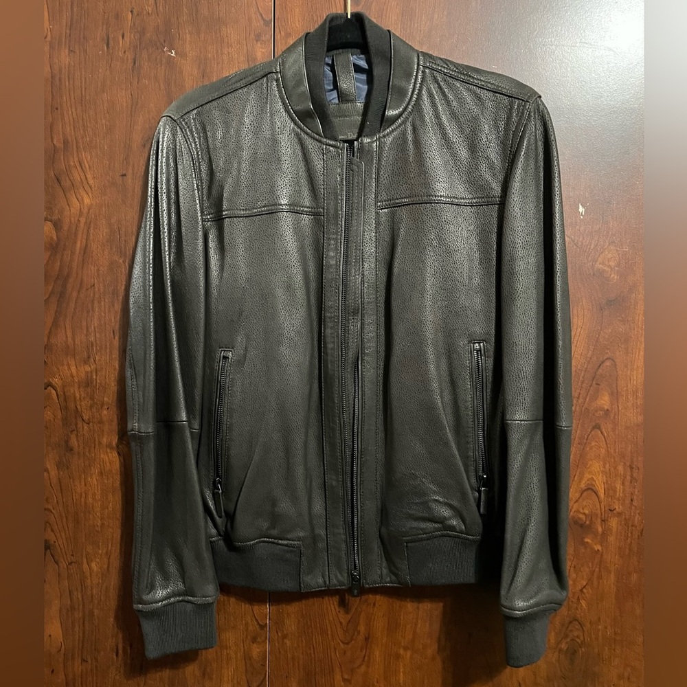 Massimo Dutti Dark Chocolate Bomber Leather Jacket